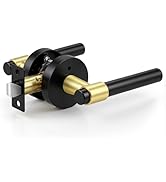 KNOBWELL Black and Gold Door Handles for Bedroom Bathroom, 1 Pack Door Knob with Interior Push Bu...