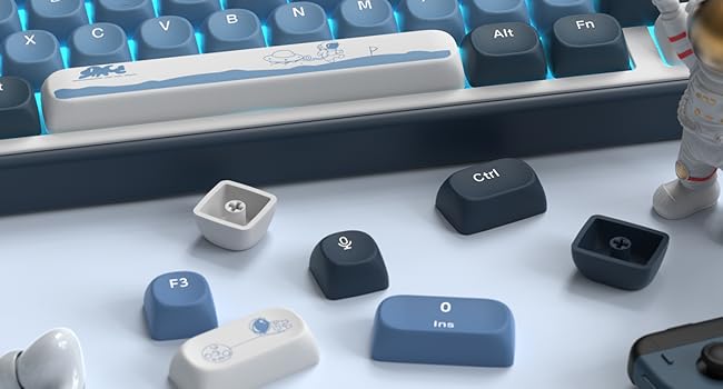 Apollo PBT Keycap Set,Blue/Dark Blue/White Custom Keycaps, Dye Sublimation Keyboard caps,MOA Profile