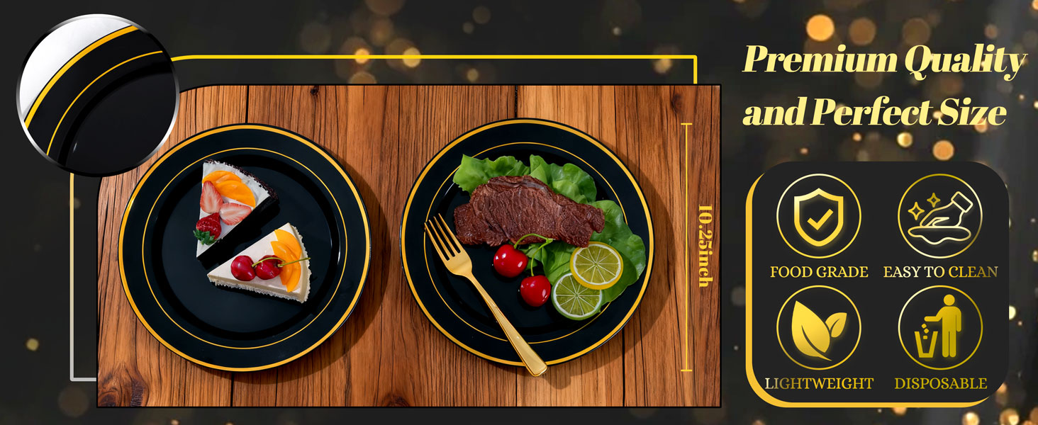 Black and Gold Plastic Dinner Plates