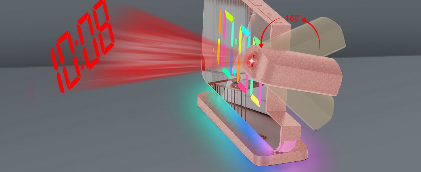 Projection Alarm Clock,7.4 in LED Mirror Digital Clocks Projection on Ceiling Wall,RGB Night Light