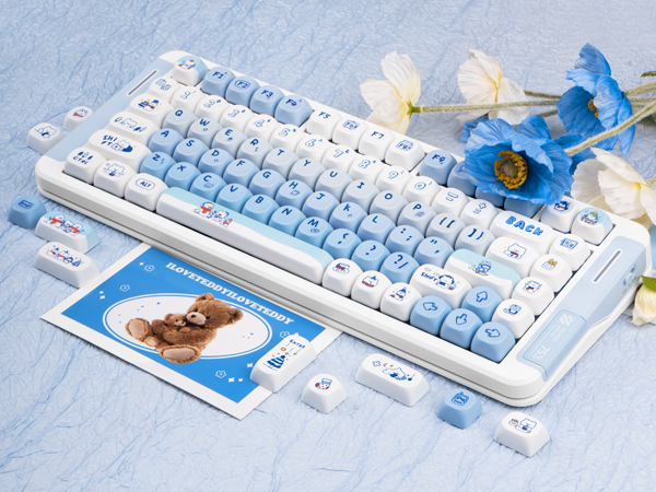 PBT Keycaps 135 Keys Cartoon Blue White Keycap Set Cute MOA Profile Custom Keycaps Dye-Sublimation