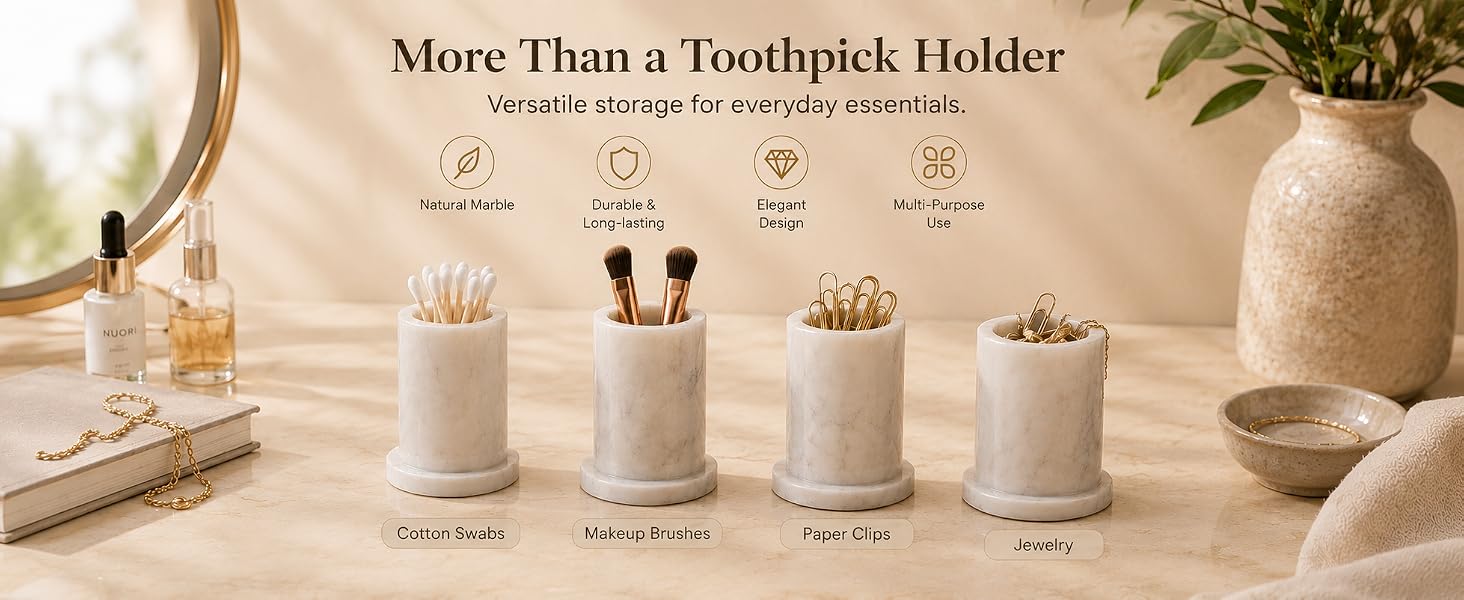 White Carrara Marble Toothpick Holder with Lid