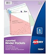 Avery Binder Pockets for 3 Ring Binders, Assorted Colors, Fits 8.5