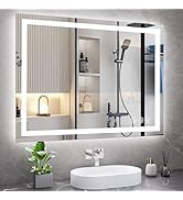 Koonmi 36x48 LED Bathroom Mirror, Backlit + Front Lit, LED Bathroom Mirror with Lights for Wall, ...