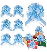 RIBBOOO 6pcs 7 Inch Pull Bows Pastel Blue Gift Wrap Bows for Gift Basket, Flower Wrapping, Christ...