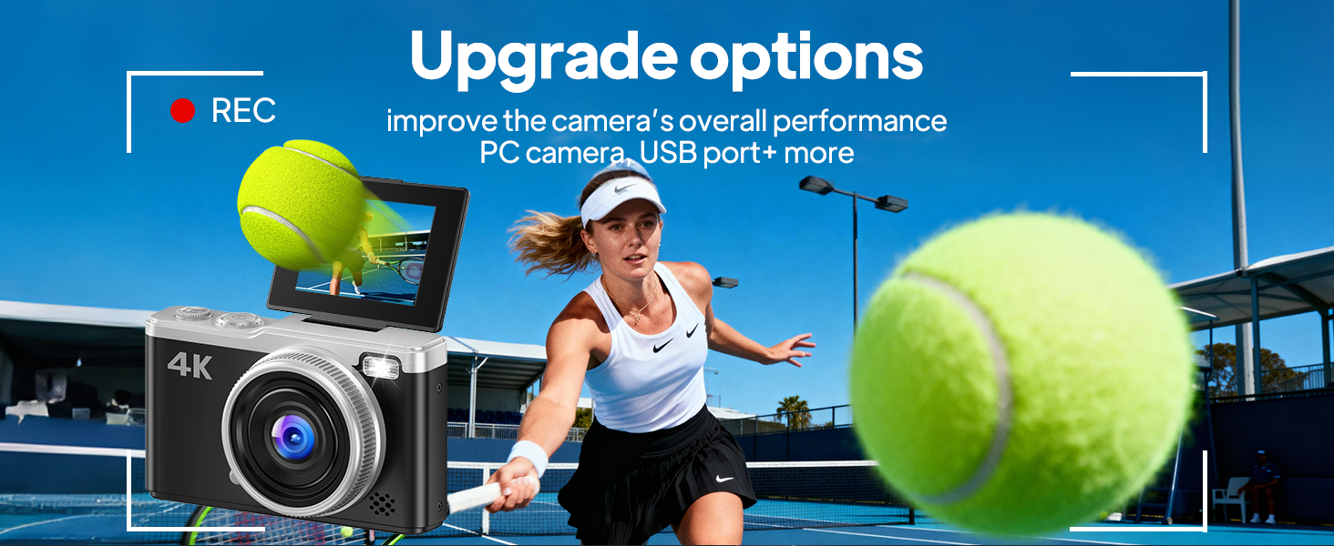 Text reads: 'Upgrade options.' Series of sports-related images showing tennis balls and athletic activities, arranged in a horizontal banner format with blue overlay.
