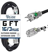 YOJOE Indoor Outdoor Extension Cord with Lighted End, 3 Prong 13A Weatherproof Power Extension Co...