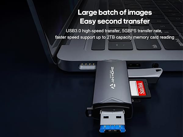 AnHome SD Card Reader, 6 in 1 OTG Connector USB 3.0/USB C/Micro USB Supports SD/Micro SD
