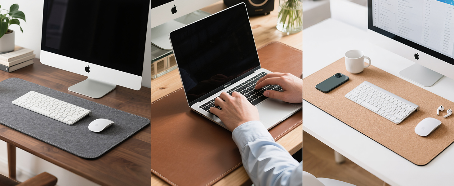 gray mouse pad for men, large leather mouse pad for work; desk mat for keyboard and mouse