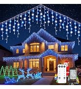Icicle Outdoor Christmas Lights, 40Ft. 432 LED with 81 Drops, Dimmable Twinkle Fairy with Remote ...