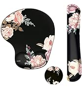 MOSISO Wrist Rest Support for Mouse Pad&Keyboard Set, Curved Peony Ergonomic Mousepad&Coaster Non...