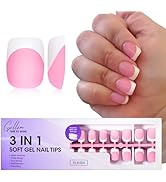 Gellen French Tip Press on Nails - 150 pcs Pink Square Short Press on Nails Soft Gel Nail Tips, 3...