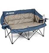 Double Camping Chair Oversized Padded Camping Chairs for Adults Folding Loveseat with Cup Holders...