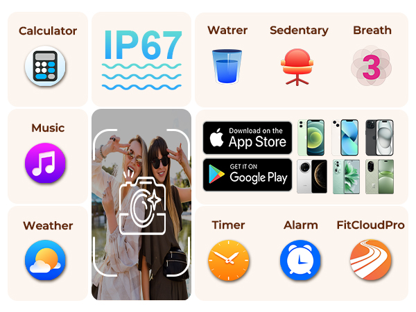 IP67 Waterproof Smart Watch with Weather, Music Control, and Reminders