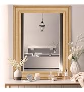 WallBeyond Rattan Wall Mirror Rectangle, 32 X 44 inch Rattan Mirror with Wooden Framed for Wall D...