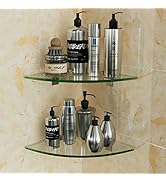 Bakzon 2-Pack Glass Corner Shower Shelves, Shower Wall Shelves for Inside Shower, Drill Free Show...