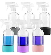 HOMBYS Empty Clear Glass Spray Bottles with Silicone Sleeve Protection - Refillable 16 oz Contain...