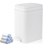 Small Bathroom Trash Can with Lid 1.9 Gallon Step Trash Can Slim Garbage Can with Soft-Close Wast...