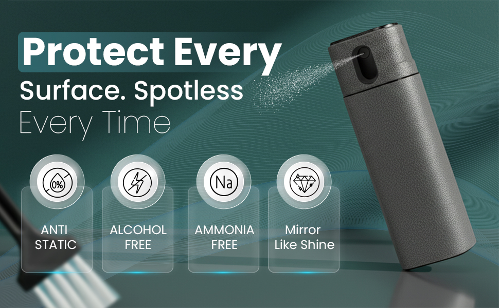 Alcohol-free and ammonia-free screen cleaner for gentle, streak-free display cleaning