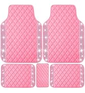 NBTEPEM Pink Bling Leather Car Floor Mats Full Set, Sparkly Diamond Car Mats Universal Fit Most A...