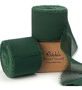 Ribbli Forest Green Chiffon Ribbon 1-1/2 inch x 20 Yard Handmade Fringe Chiffon Silk Ribbon,Black...