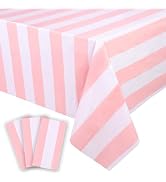 Kesfey 3 Packs Pink and White Horizontal Striped Table Cloth 54 x 108 Inches Pink Stripe Tableclo...