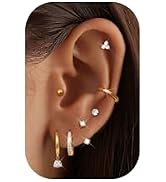 Jstyle Hypoallergenic Surgical Steel Earrings for Women 14K Gold Earring Stack Set Stainless Stee...