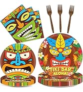 CHUNNIN 200 PCS Tiki Party Plates Napkins Hawaiian Aloha Tableware Set Tropical Luau Themed Party...