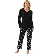 HEARTNICE 100% Cotton Pajama Set for Women, Cozy Flannel Long Sleeve PJs with Print Pants, 2-Piec...