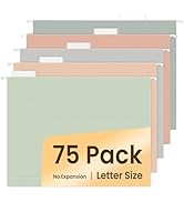 SUNEE Hanging File Folders, Pastel Colors - 75 Pack, Colored File Folders Letter Size with 1/5-Cu...