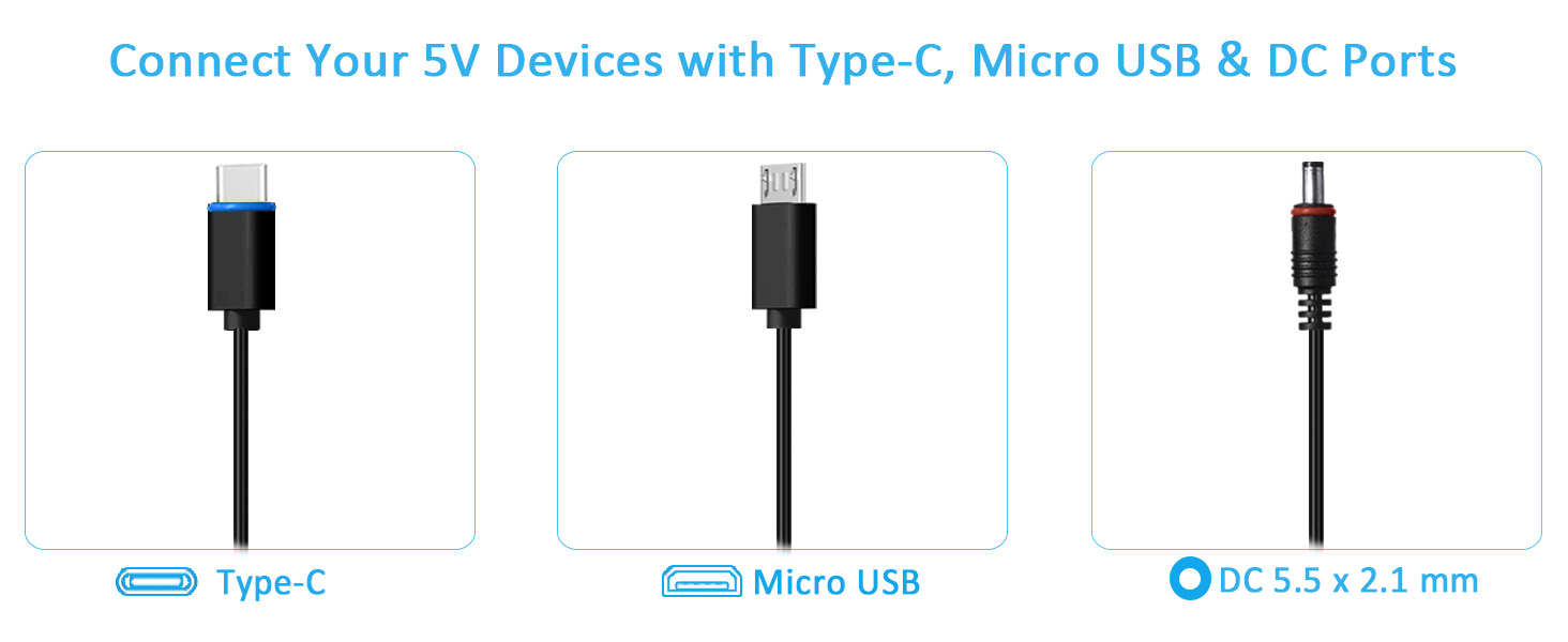 Connect Your 5V camera with Type-C, Micro UsB &amp;amp; DC Ports