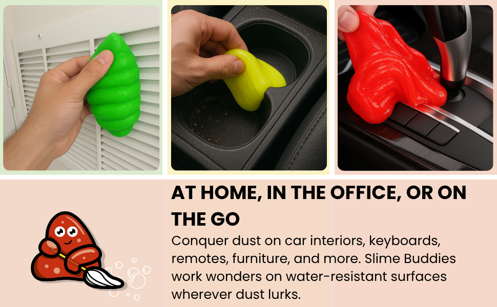 slime buddies cleaning gel goo dust grime dirt cracks keyboard cleaner car office home drawer