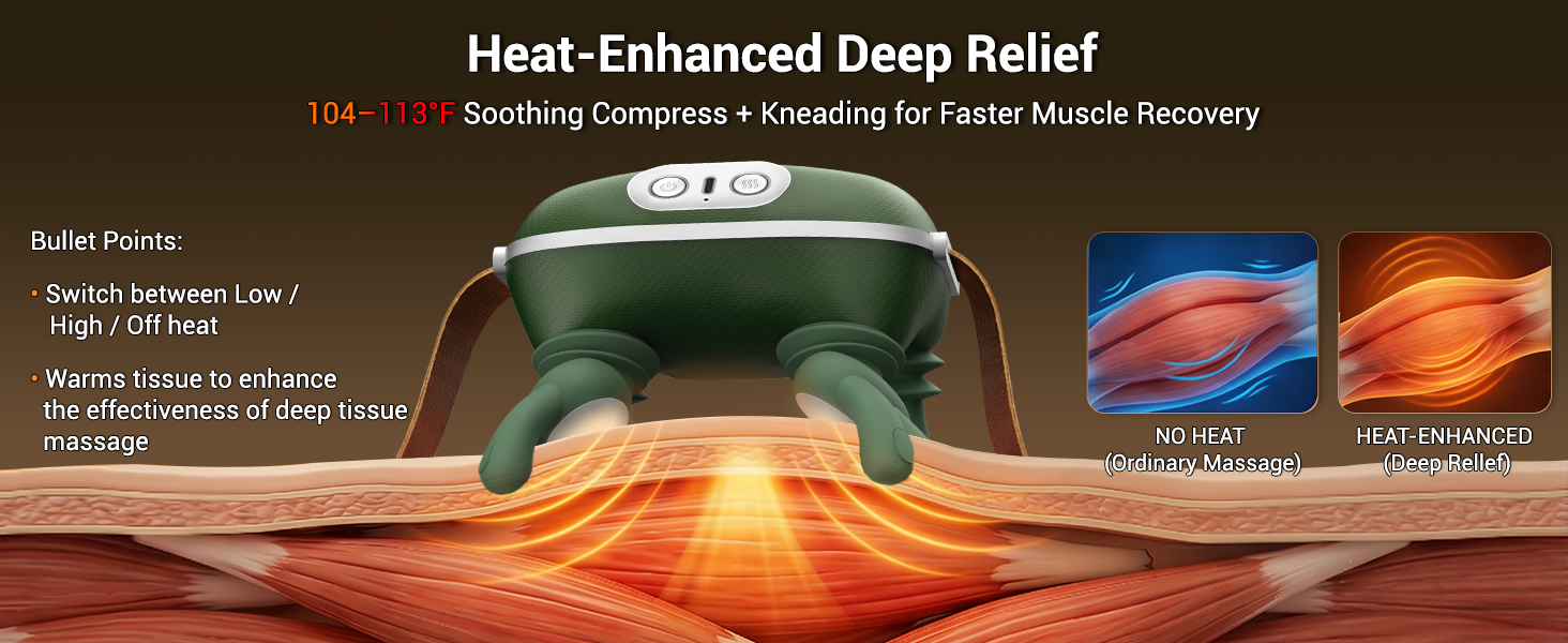 Heated neck massager with 104-113°F soothing heat compress and kneading