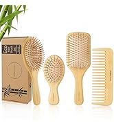 DEBETOOL Bamboo Hair Brush Set, Natural Wooden Bamboo Comb Paddle Detangling Hairbrush for Hair G...