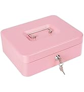 Cash Box with Money Tray and Key Lock, Large Metal Safe Money Boxs Locking, Money Saving Organize...