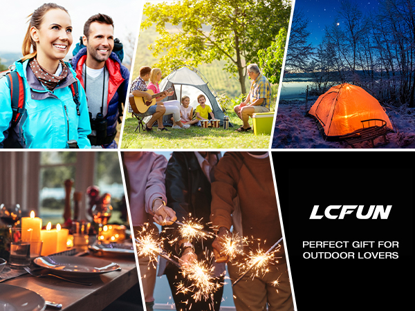 collage of people enjoying a camping trip