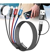 Dual Type-C Port 4 in 2 USB C Cable for Apple iWatch Charger/iPhone 17, Travel Charger Multi Char...