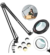 10X Large Magnifying Glass with Light and Stand, KRSTLV 2 x 16 Inch Adjustable Swivel Arm LED Des...
