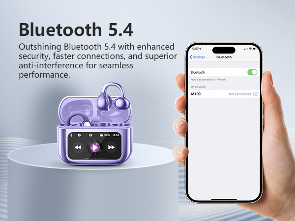 Open Ear Clip Headphones Ultra Comfort Bluetooth 5.4 Headphones with Intelligent Touch Color Screen