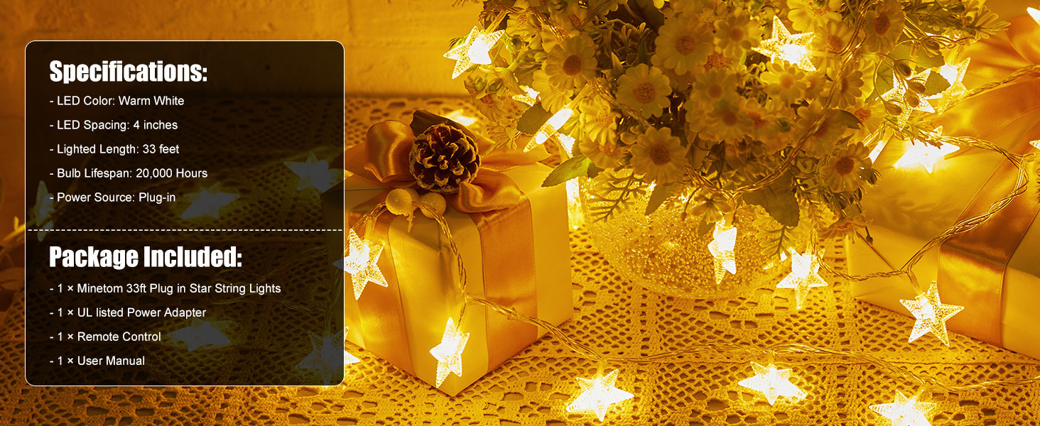 33 ft 100 LED Star Fairy String Lights