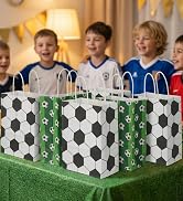 24 Pcs Soccer Party Gift Bags with Handles, Paper Football Goodie Bags for Kids Birthday...