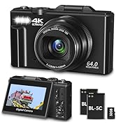 4K Digital Camera for Photography, 64MP Vlogging Camera for YouTube, WiFi Vlog Cameras with 18X D...
