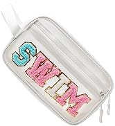 COSHAYSOO Clear SWIM Makeup Bag with Preppy Letter Patch Beach Pool Travel Essential Gifts for Wo...