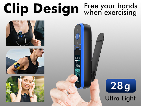 64GB Clip MP3 Player with Bluetooth 5.3, A-B Repeat, Audio Shuffle Playback