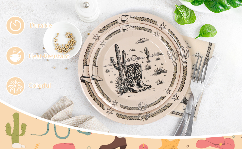 PCLMLES 96pcs Western Cowboy Disposable Tableware Set Cowboy Ranch Bachelorette