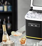 Countertop Ice Maker, 26Lbs/24H, 9Pcs/6Mins, S/L Bullet Ice, Self-Cleaning Portable Ice Machine w...
