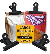 Performore 12 Pack of Black Bulldog Clips, 2 1/2 Inch Large, Metal Hinge Paper File Clips Clamp f...