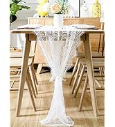 BOXAN 30" x 120" Vintage Wedding White Lace Table Runner, Rose Floral Lace Table Overlay Table Co...