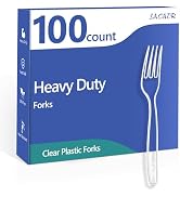 SACATR 100 Count Disposable Plastic Forks,Heavy Duty Plastic Forks, Clear Plastic Silverware, BPA...