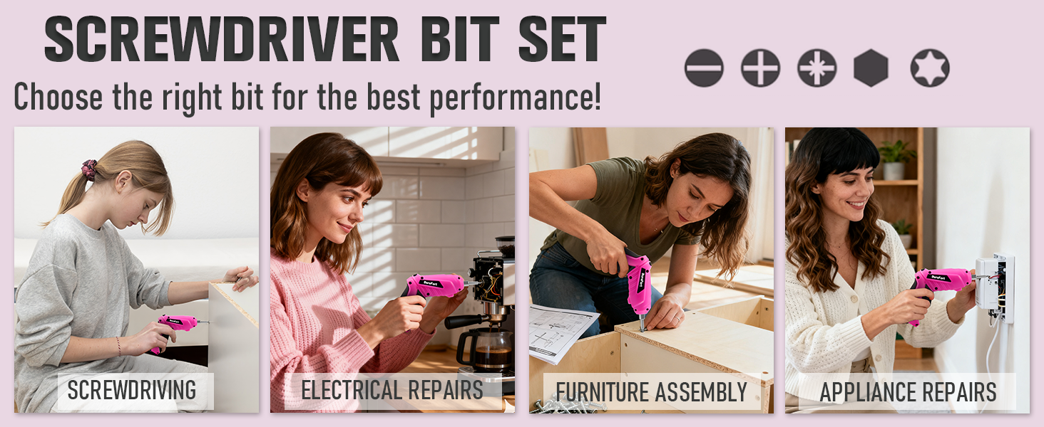 Pink Cordless Electric Screwdriver Set